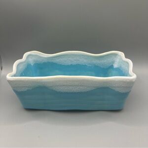 Vintage McCoy Pottery Pale Blue Foamy Drip Glaze Wave Rectangular Planter 1950s
